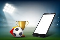 Smartphone, cups, two cards, a soccer ball