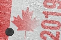 Canadian flag & an ice hockey